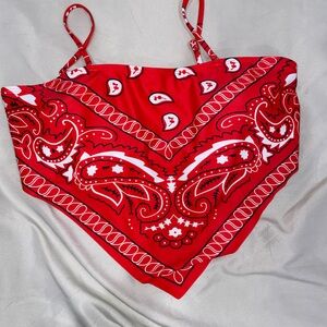 SHEIN Red Bandana Print Bikini Top